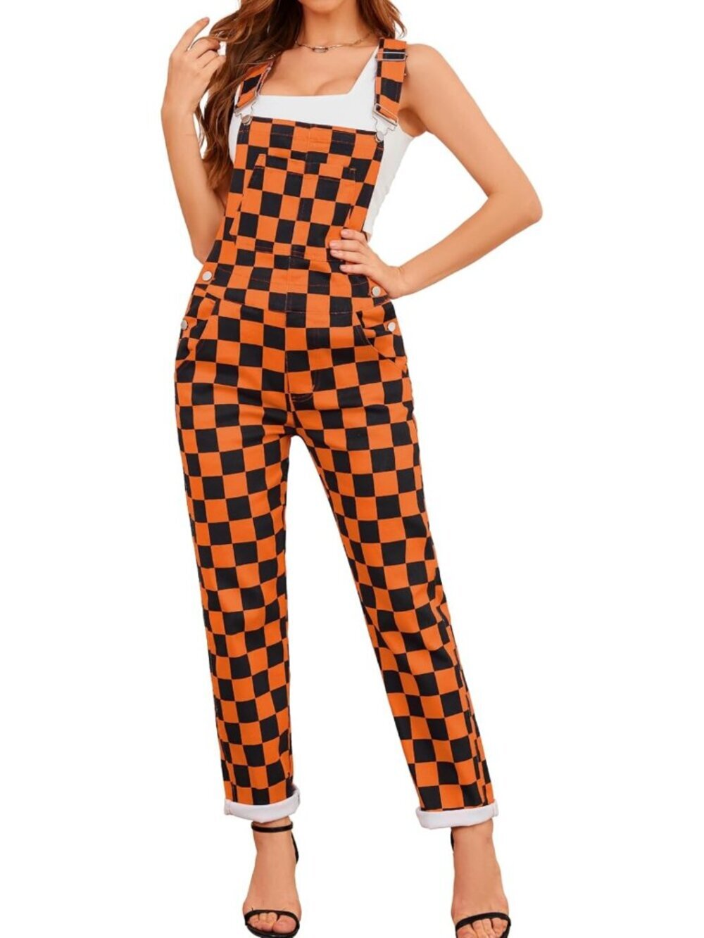 Trendy Checkered Women's Overalls | Cute Stretch Bib Jumpsuit & Fashionable